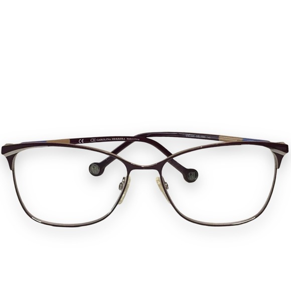 Carolina Hererra Eyeglasses FRAMES ONLY VHE192K Shiny Palladium w/ Violet Parts - Picture 2 of 8